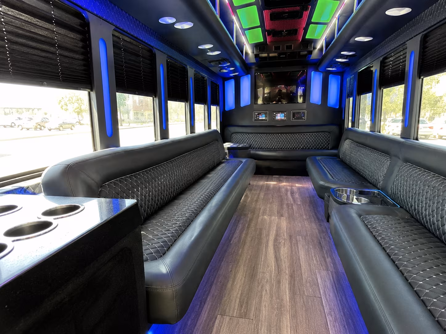 bentonville 15 passenger party bus inside
