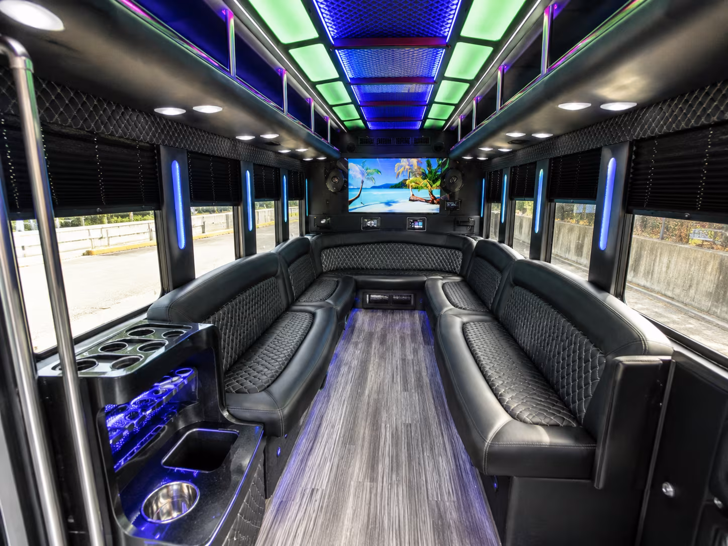 bentonville 18 passenger party bus inside