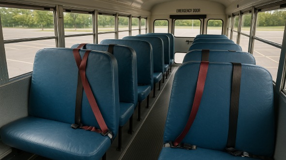 Interior of Charter Bus Company Rogers's School Bus in Rogers